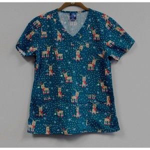 Zoe & Chloe green reindeer scrub top Small
